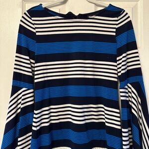 New York & Company Striped Blue and White Women's Top With Flare Sleeves
